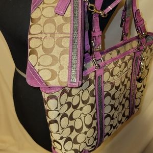 Coach signature C plum leather (suede) beaded tote SET (see description)
